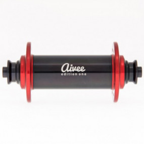 Red anodized road bike hub for angled spokes