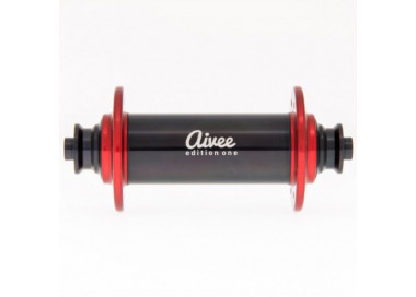 Red anodized road bike hub for angled spokes